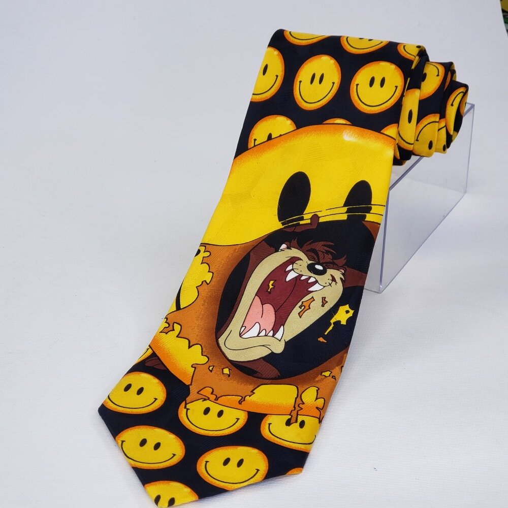 1996 Vintage Looney Tunes Tazmanian Devil Mens NeckTie 4"X55.5" Taz Smiley Face